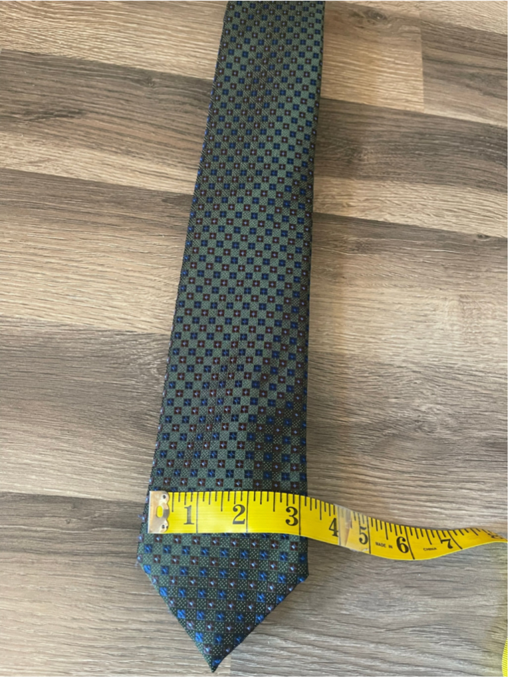 Men's Imani Uomo Tie One Size Green Blue Geometric Pattern - Picture 3 of 4